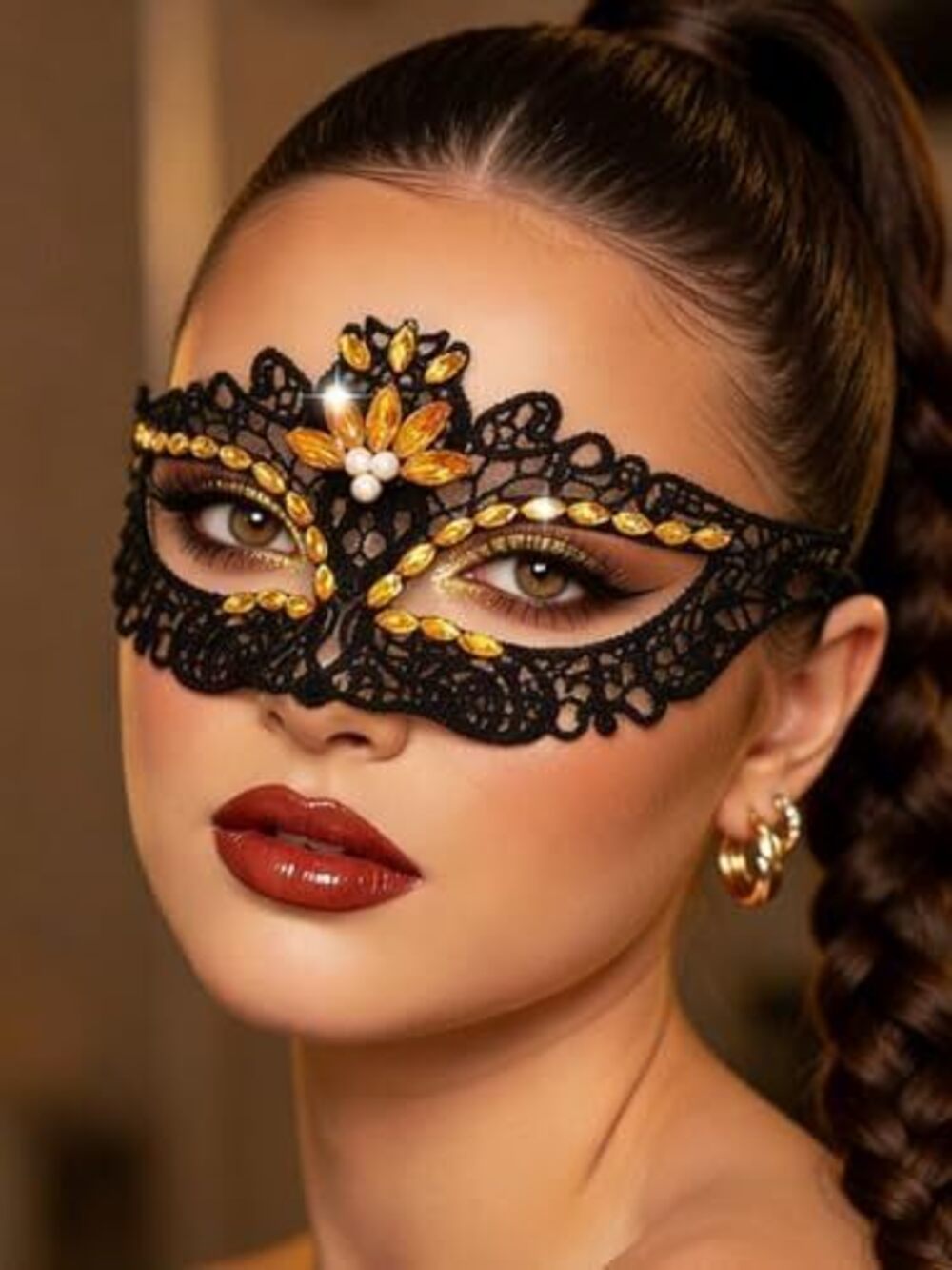 9870 Crystal Masquerade Mask Rhinestone Lace Mask Venetian Party Prom Ball
